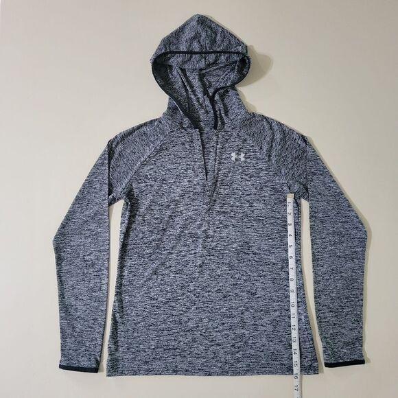 Under Armour Women's HeatGear Long Sleeve Black Heather Hoody - Picture 9 of 15